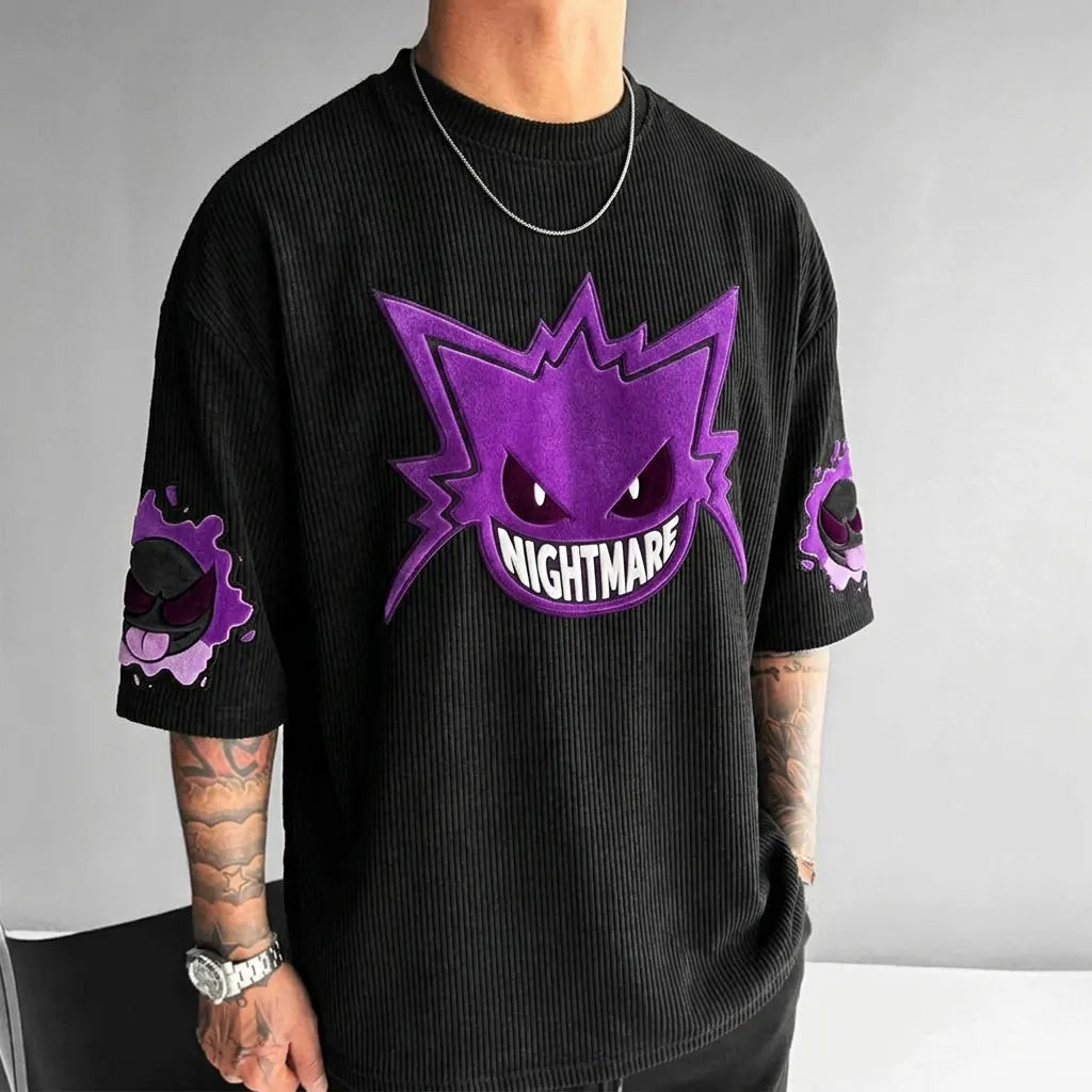 Pokémon Unisex Anime-Style Retro Corduroy Oversized T-Shirt