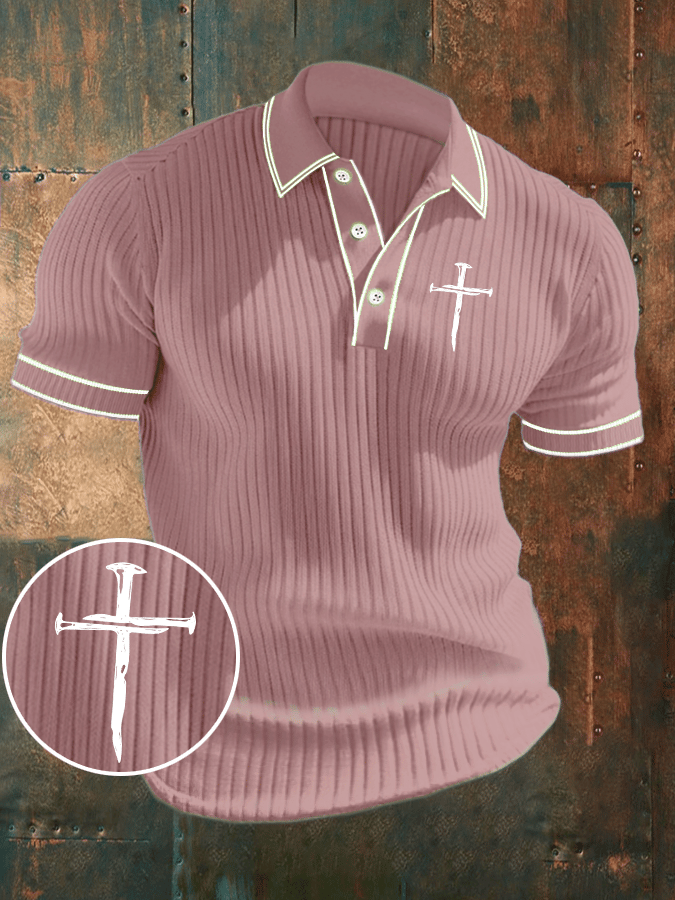 Men's Faith Printed Ribbed Jacquard Casual Polo Shirt