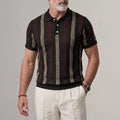 Men's Casual Contrast Striped Hollow Out Ribbed Hem Slim Fit Polo Shirt