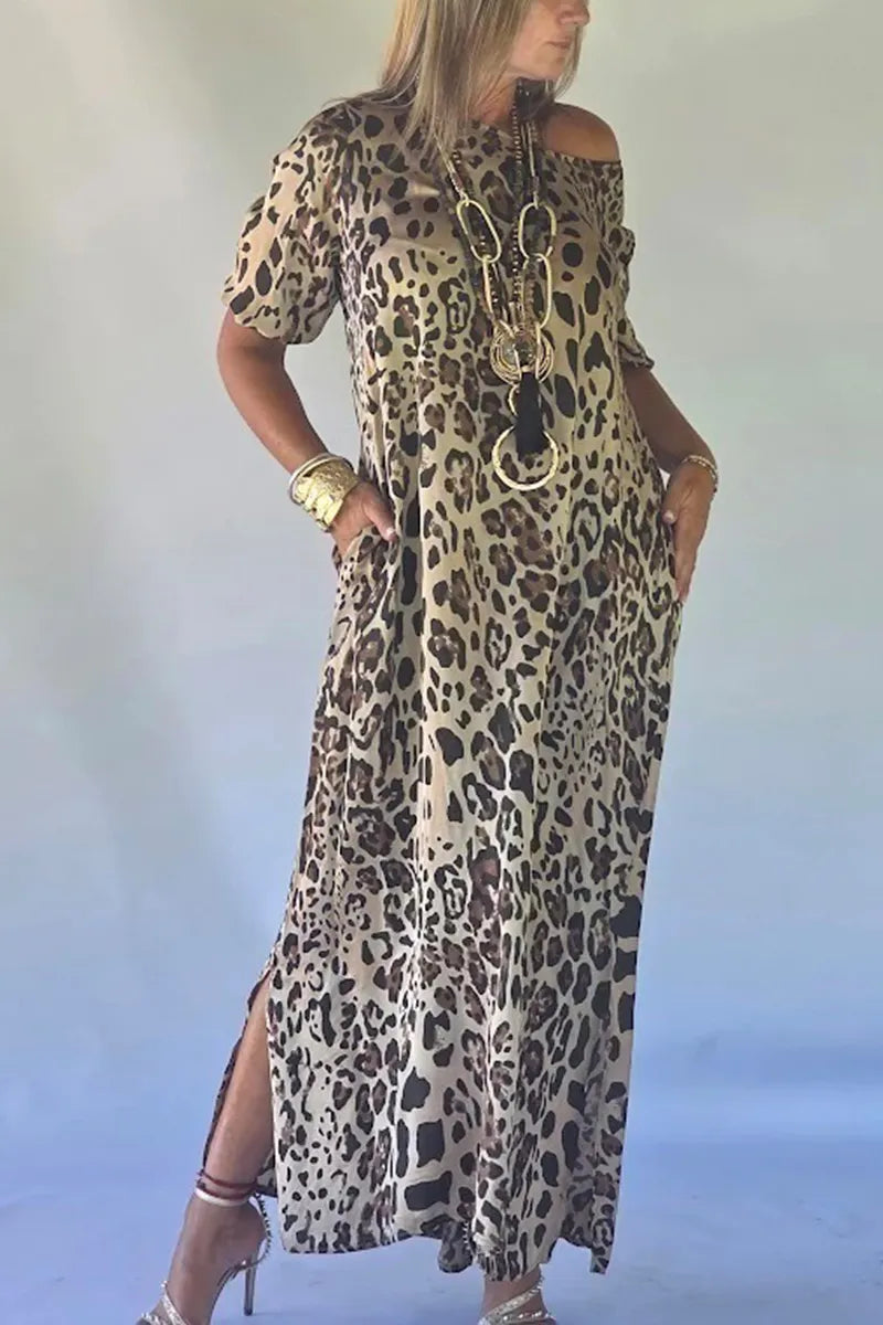 NEW🔥 Fashion Off Shoulder Leopard Print Dress