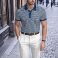 Men's Business Casual Polo Collar Geometric Printed Short-Sleeved Shirt
