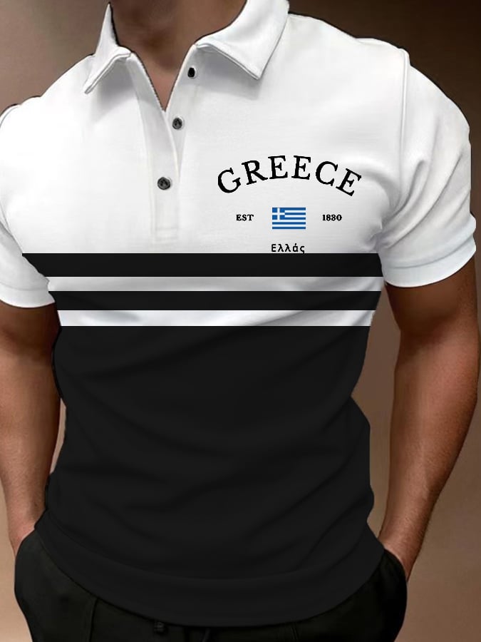 Men'S Retro Greece Flag Printed POLO Shirt