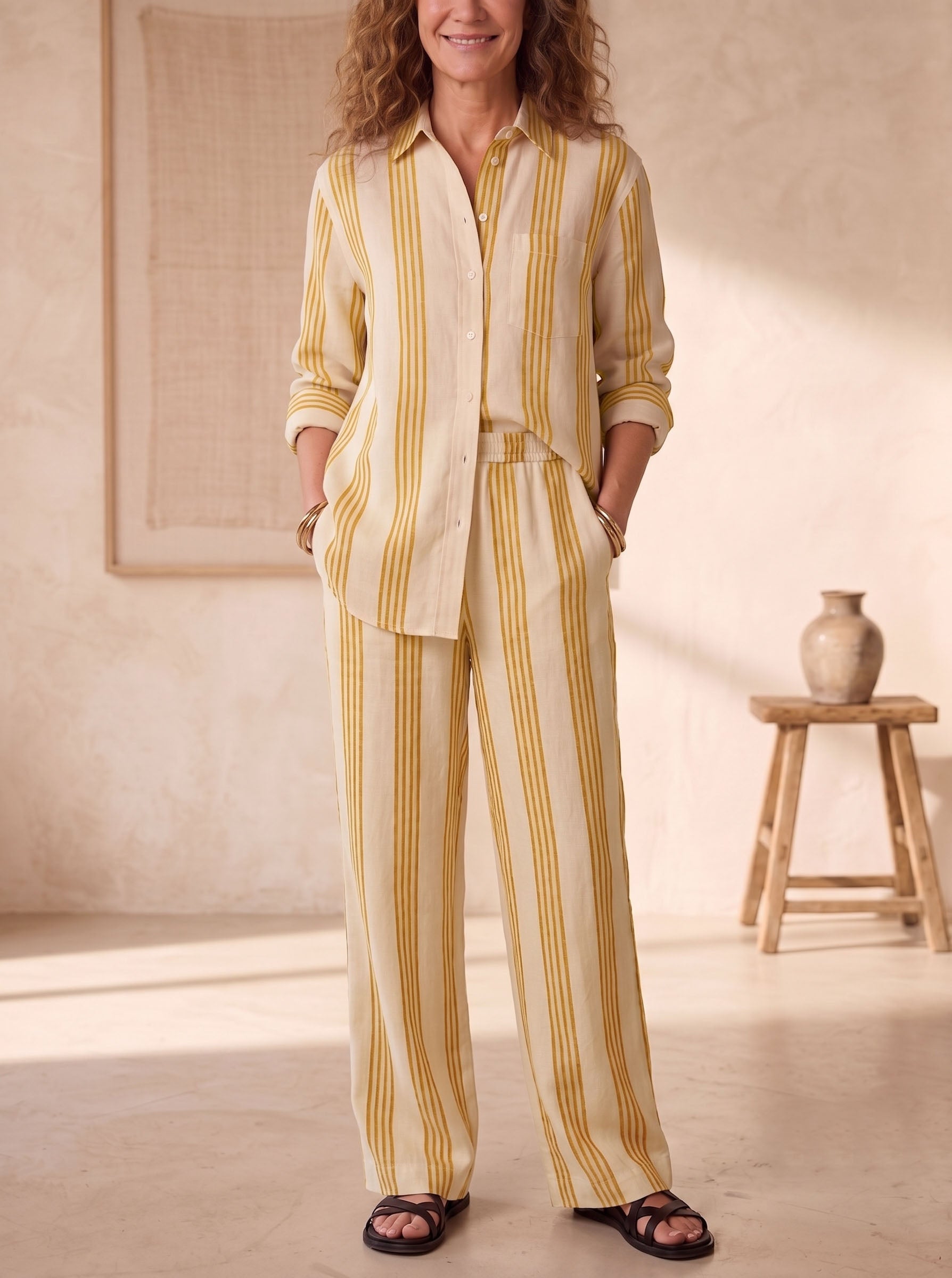 Linen Blend Striped Set