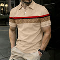 Men's Casual Apricot Color Matching Retro Style Checkered Printed Short Sleeved Polo Shirt