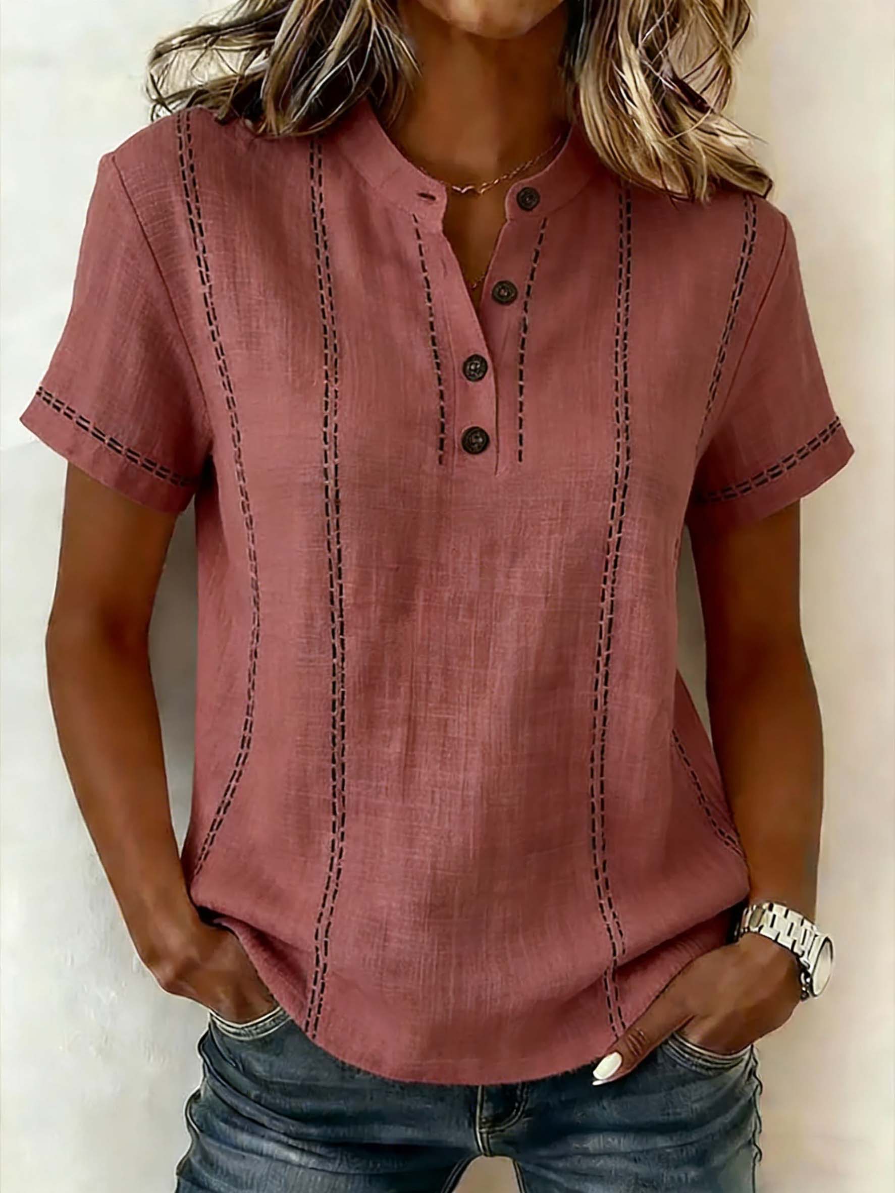 CLEARANCE🔥 Women's V-neck Short-sleeve Casual Loose Cotton-linen Top