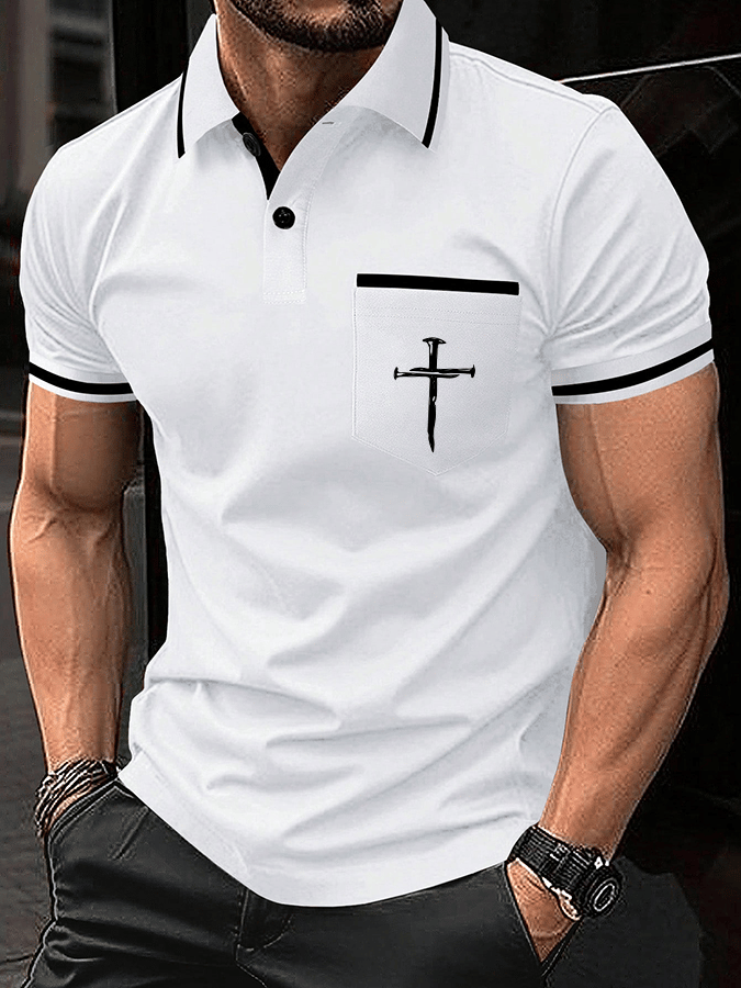 Men's Faith Printed Casual Polo Shirt (With Pockets)