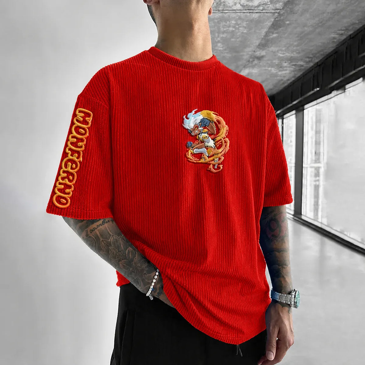 Pokémon Unisex Anime-Style Retro Corduroy Oversized T-Shirt