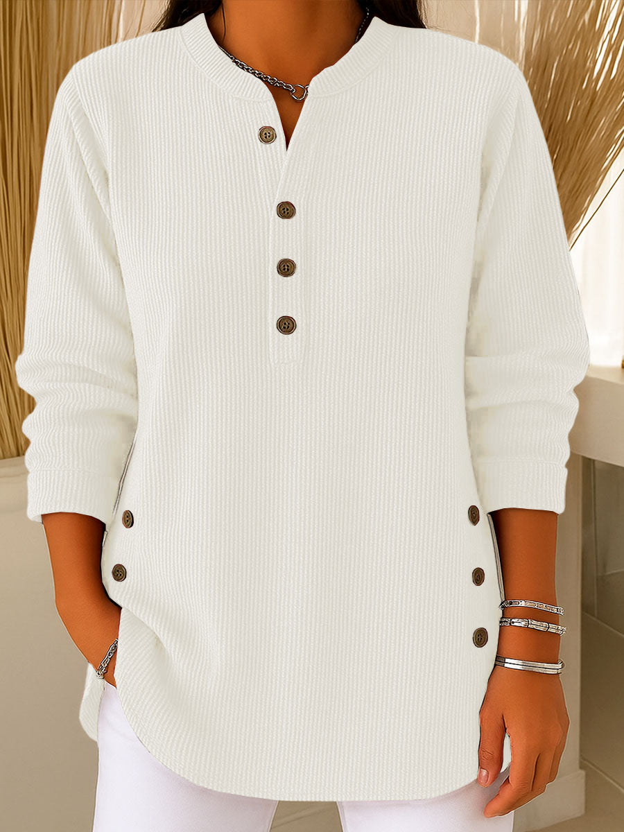 CLEARANCE SALE🔥 Women's Ribbed Button-Detail Henley Top