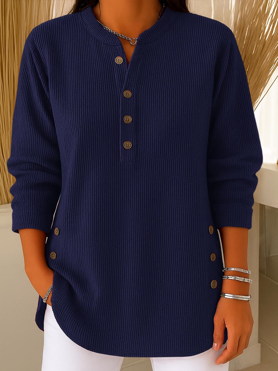 CLEARANCE SALE🔥 Women's Ribbed Button-Detail Henley Top