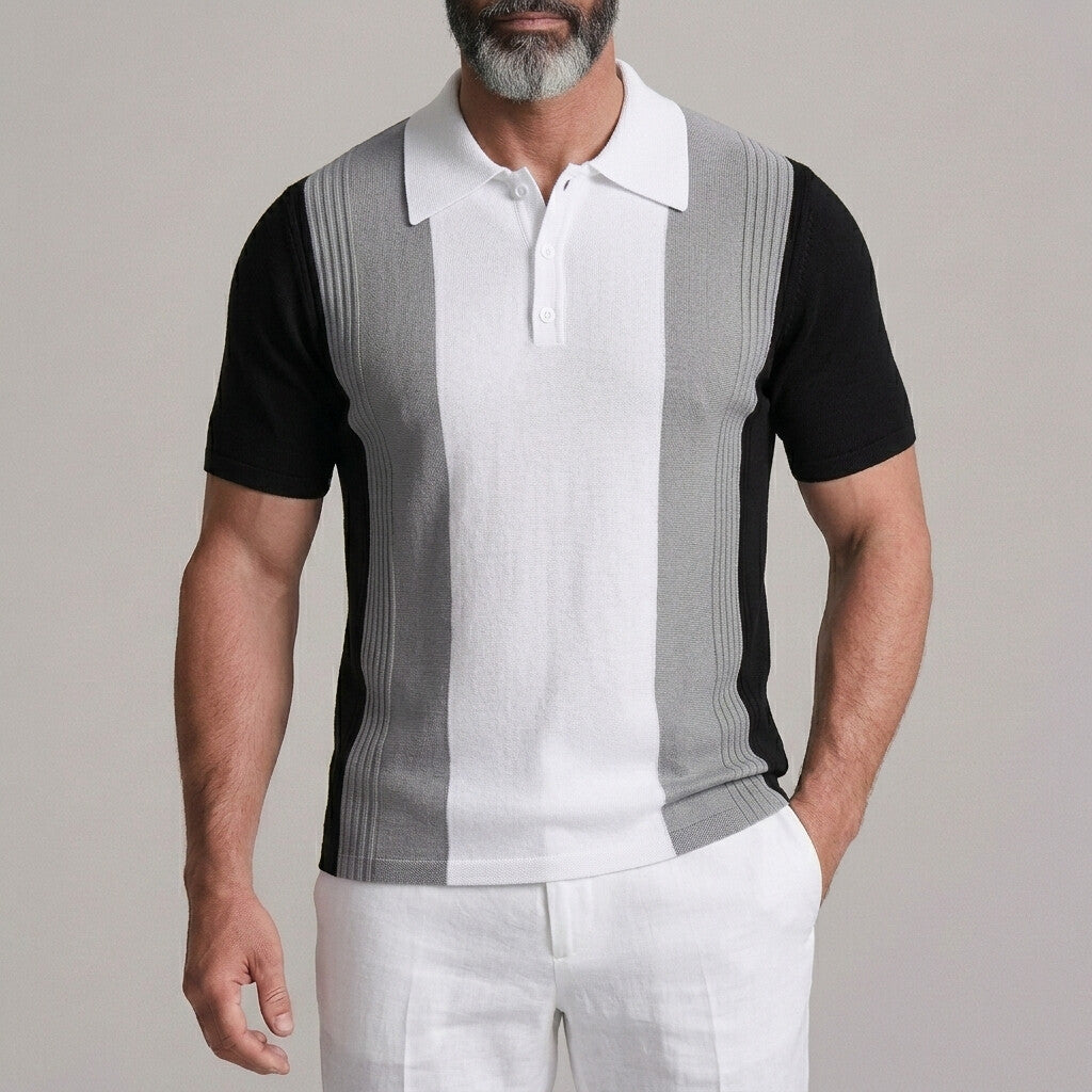 Men's Business Casual Colorblock Turndown Collar Slim Fit Polo Shirt