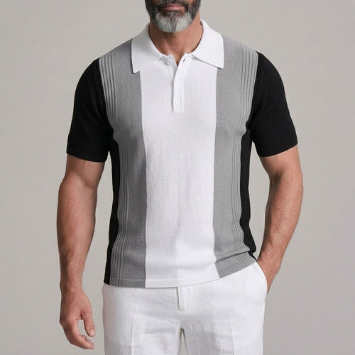 Men's Business Casual Colorblock Turndown Collar Slim Fit Polo Shirt