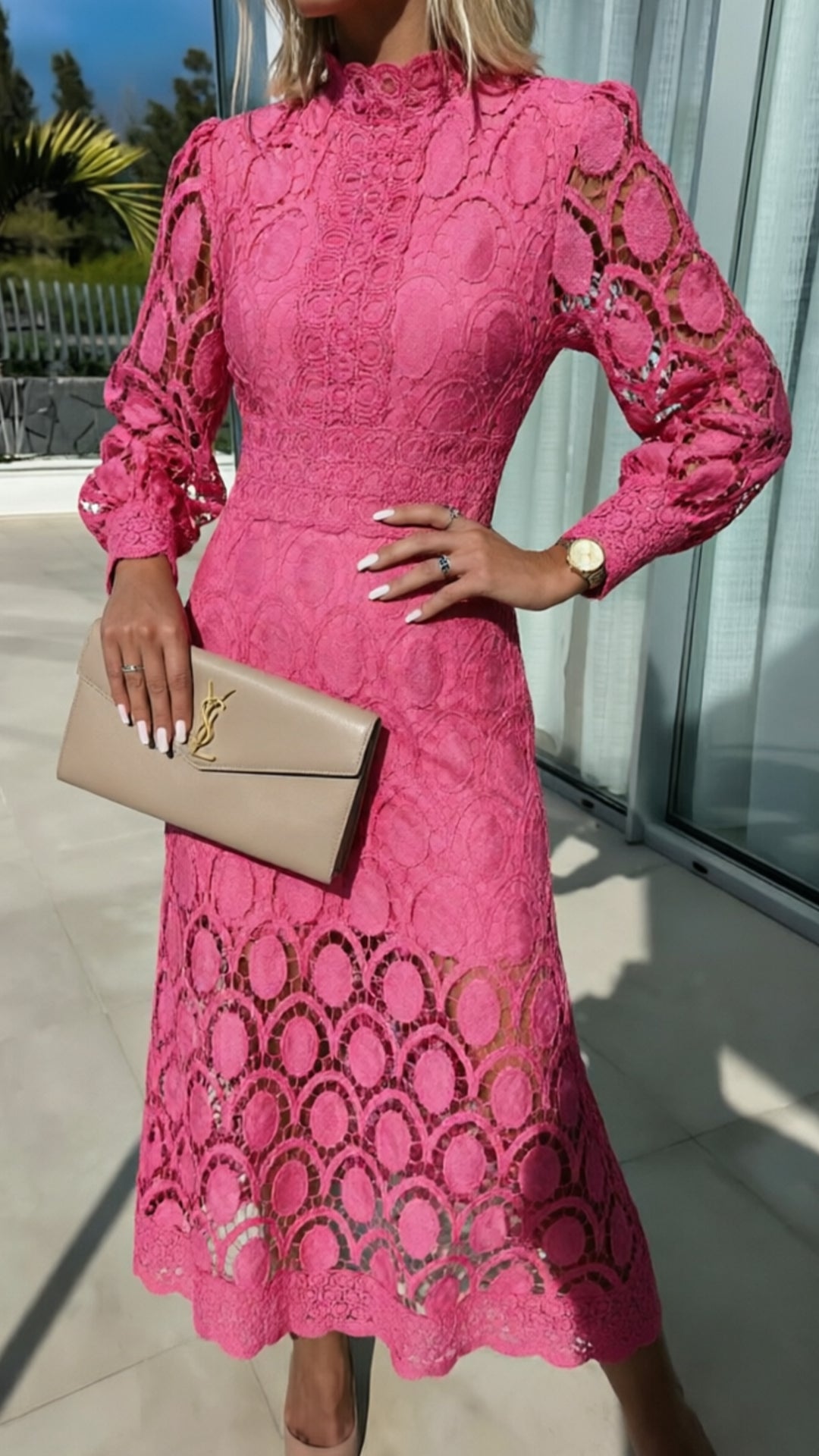 Women's Lace Cotton-Blend Midi Dress
