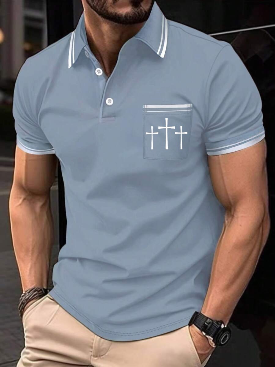 Men's Retro Faith  Casual Printed Polo Shirt