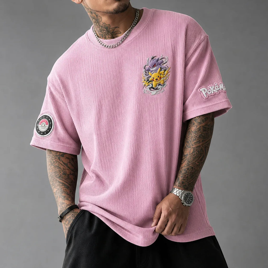 Pokémon Unisex Anime-Style Retro Corduroy Oversized T-Shirt