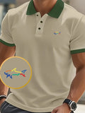 Men's Classic Casual Business Whale Fashion Color Block Polo Shirt
