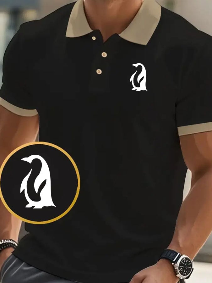 Men's Classic Casual Business Penguin Fashion Color Block Polo Shirt