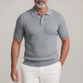 Men's Solid Color Geometric Texture Ribbed Hem Polo Shirt