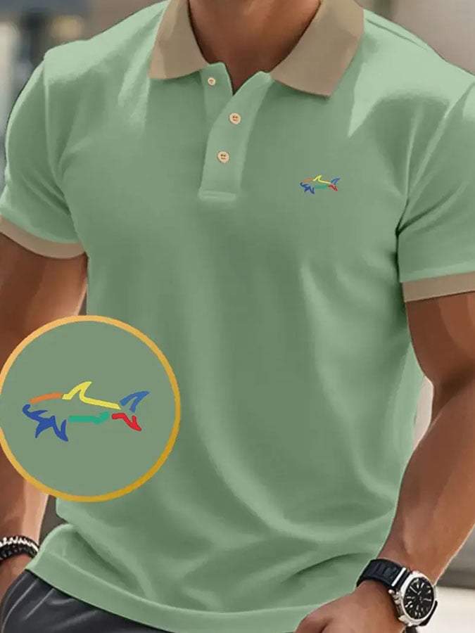 Men's Classic Casual Business Whale Fashion Color Block Polo Shirt