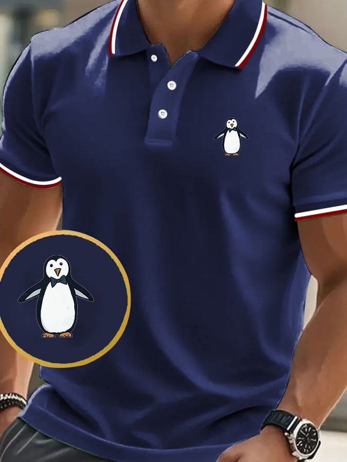Men'S Casual Classic Penguin Pattern Golf Polo Shirt