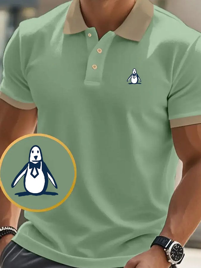 Men's Classic Casual Business Fashion Color Block Polo Shirt