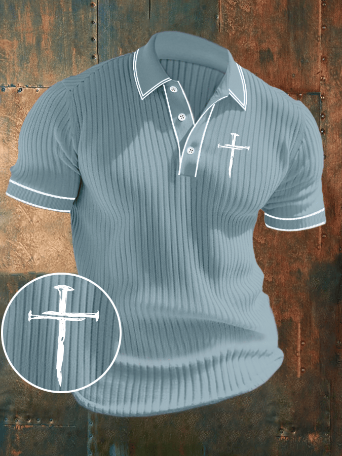 Men's Faith Printed Ribbed Jacquard Casual Polo Shirt