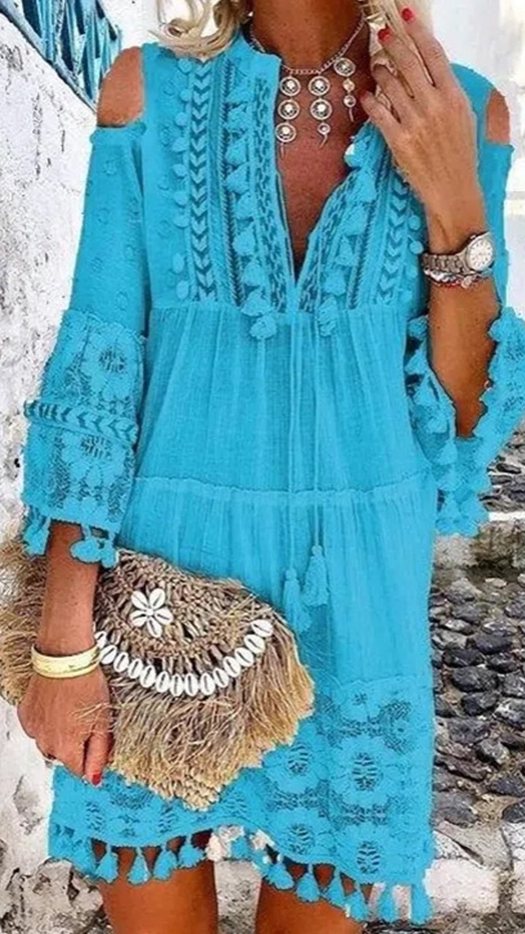 Women's Bohemian Tassel Cotton-Blend Dress