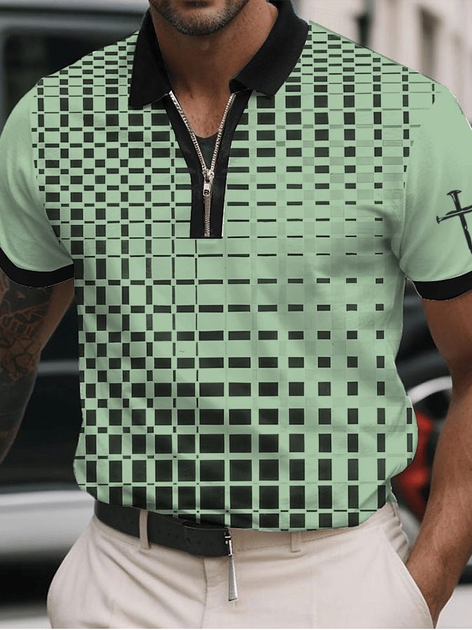 Men's Faith Printed Casual Zip-Up Polo Shirt
