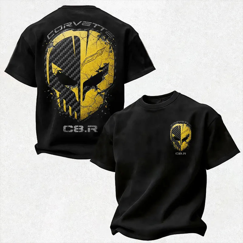 Vette C8.R Carbon Fiber Racing Hardcore Jake Skull Cotton Print Men's T-Shirt
