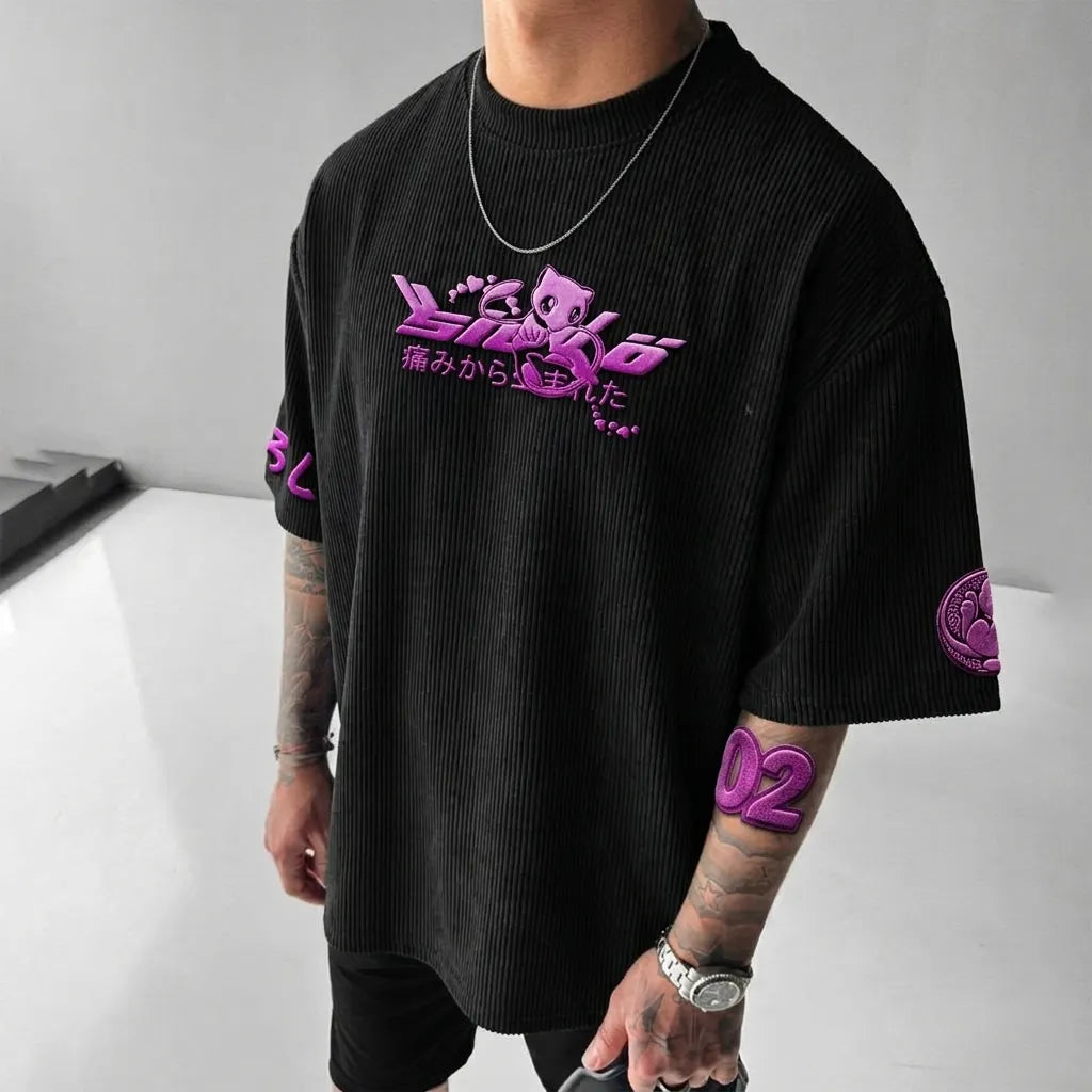 Pokémon Unisex Anime-Style Retro Corduroy Oversized T-Shirt