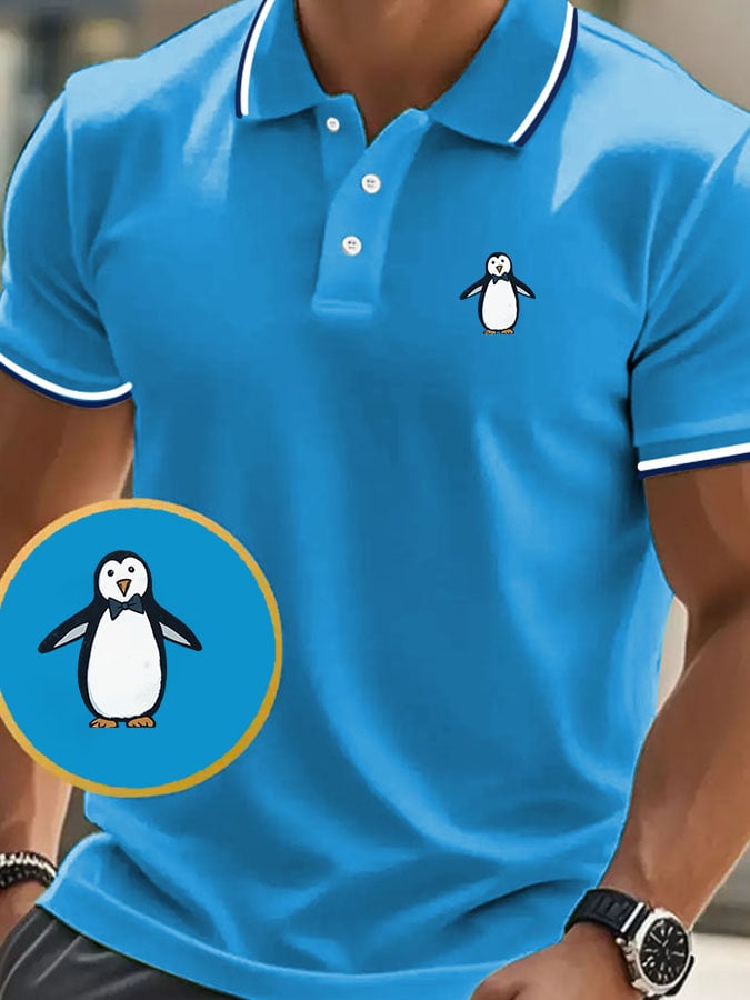 Men'S Casual Classic Penguin Pattern Golf Polo Shirt