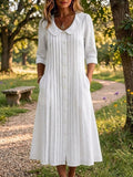 New Arrivals🔥 Women's Peter Pan Collar Casual Loose Pleated Cotton And Linen Dress Linen maxi Dresses