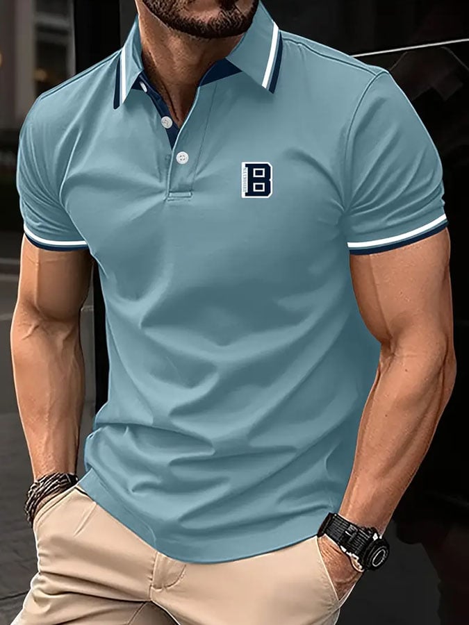 Men'S Casual Classic Letter Pattern Polo Shirt