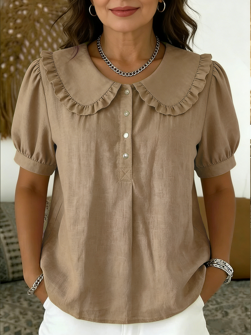 Clearance Sale🔥 Casual Peter Pan collar cotton-linen blend polo shirt