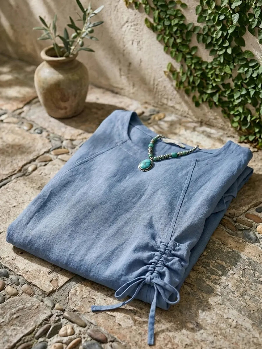 New Arrivals🔥 Linen And Cotton Drawstring adjustment Short-sleeved Dress