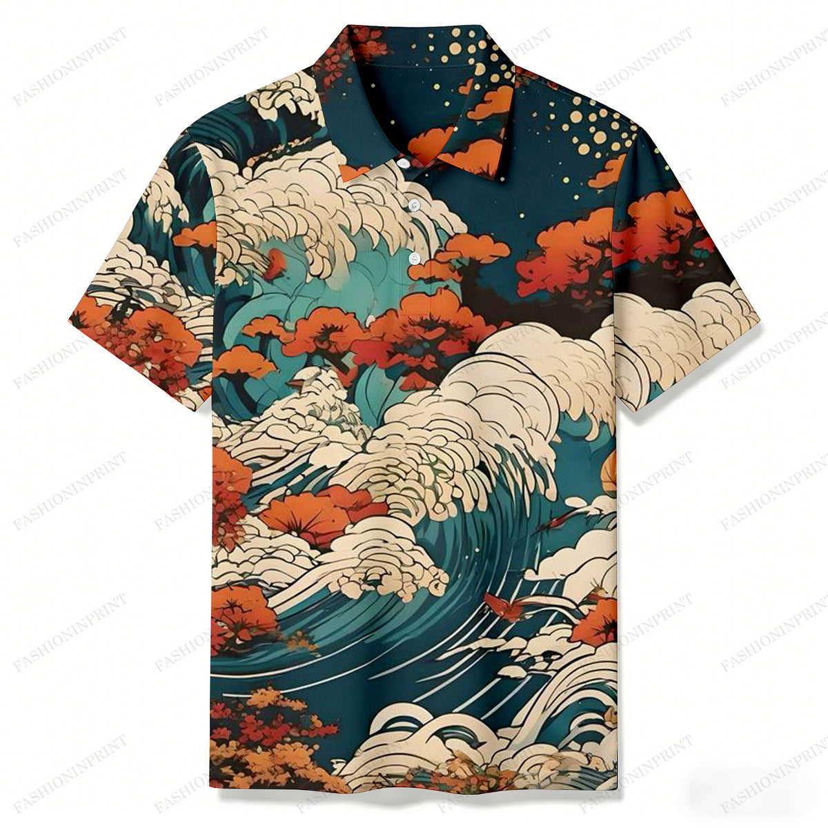 Men's Dark Waves Casual Short Sleeved Polo Shirt