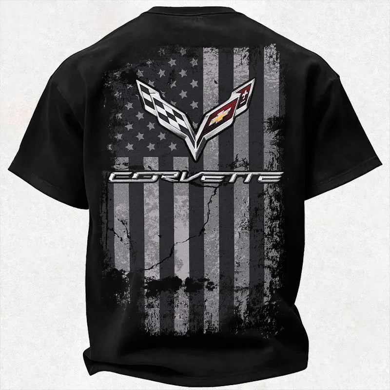 Vette C7 Logo American Flag Distressed Cotton Print Men's T-shirt