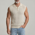 Men's Solid Color Crochet Hollow Out Breathable Sleeveless Polo Shirt