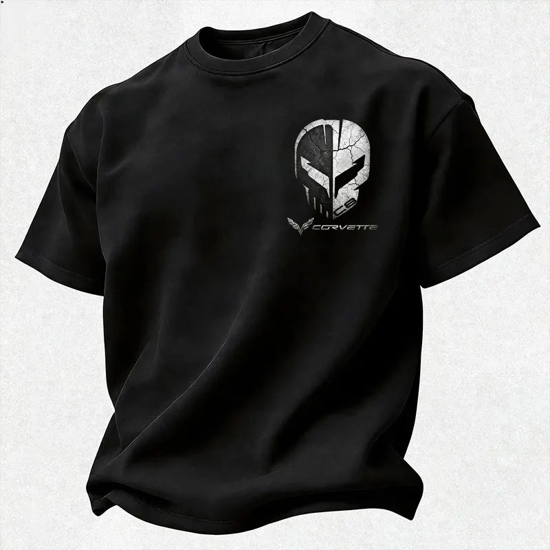 Vette C8 Cracked Jake Skull with Distressed Texture Cotton Print Men's T-Shirt