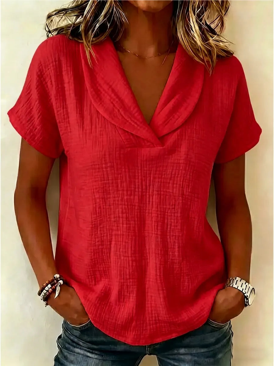 CLEARANCE SALE🔥 The "Cloud-Soft" Airy Linen-Texture V-Neck Blouse