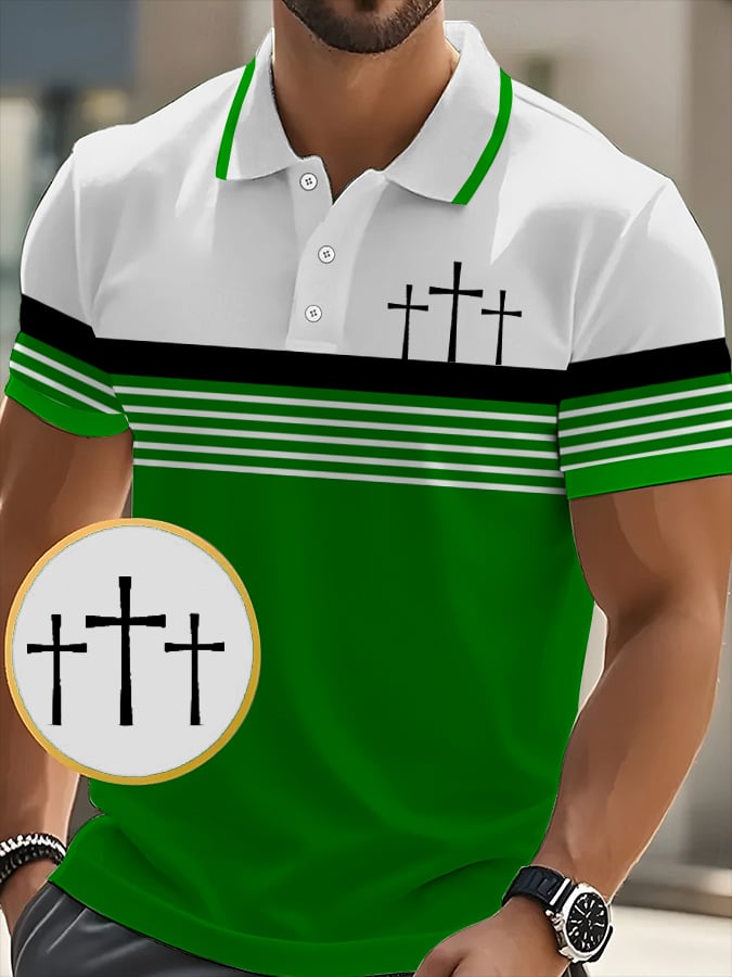 Men's Retro Faith  Casual Printed Polo Shirt