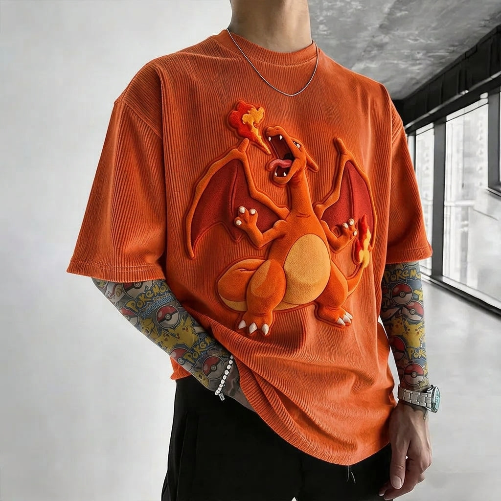 Pokémon Unisex Anime-Style Retro Corduroy Oversized T-Shirt