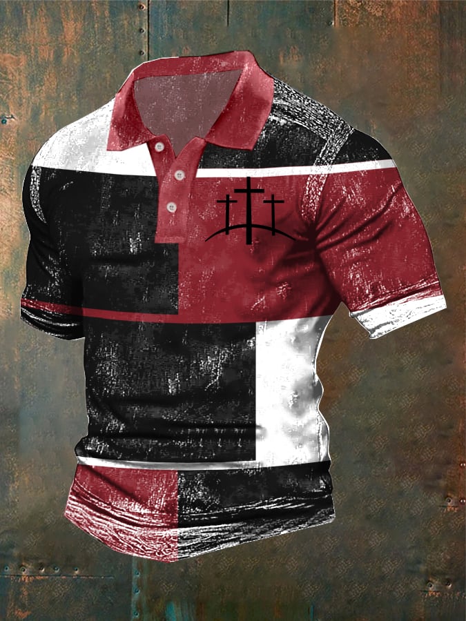 Men's Casual Retro Contrast Color Faith Polo