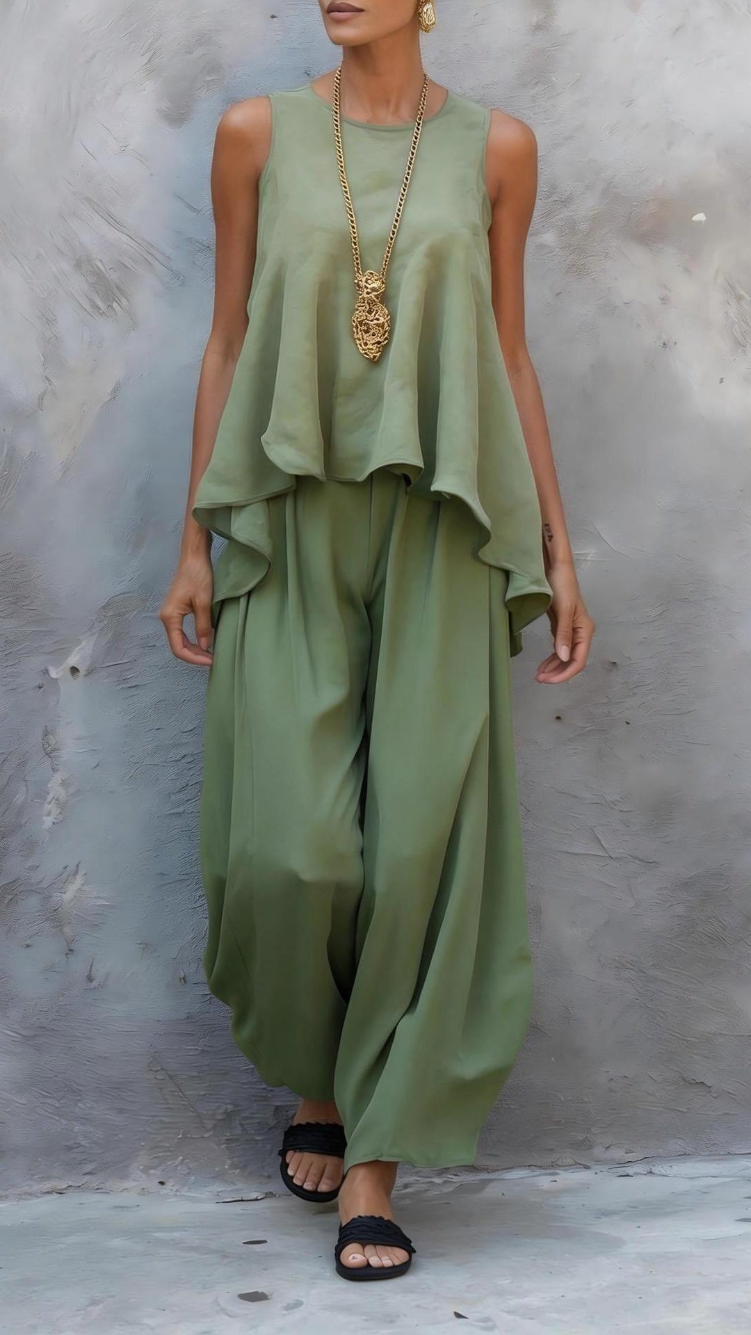 Women's Casual Two-Piece Set: Sleeveless Top & Loose Wide-Leg Pants