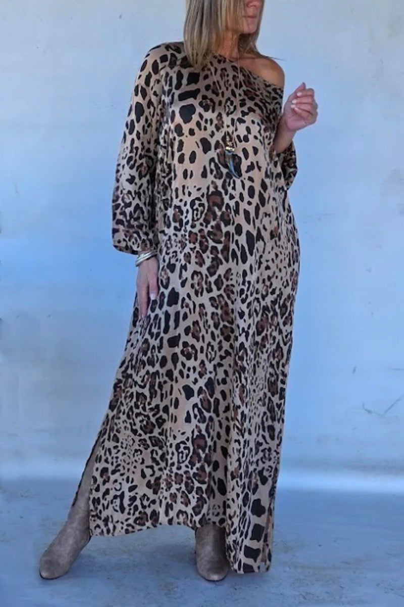 NEW🔥 Fashion Off Shoulder Leopard Print Dress