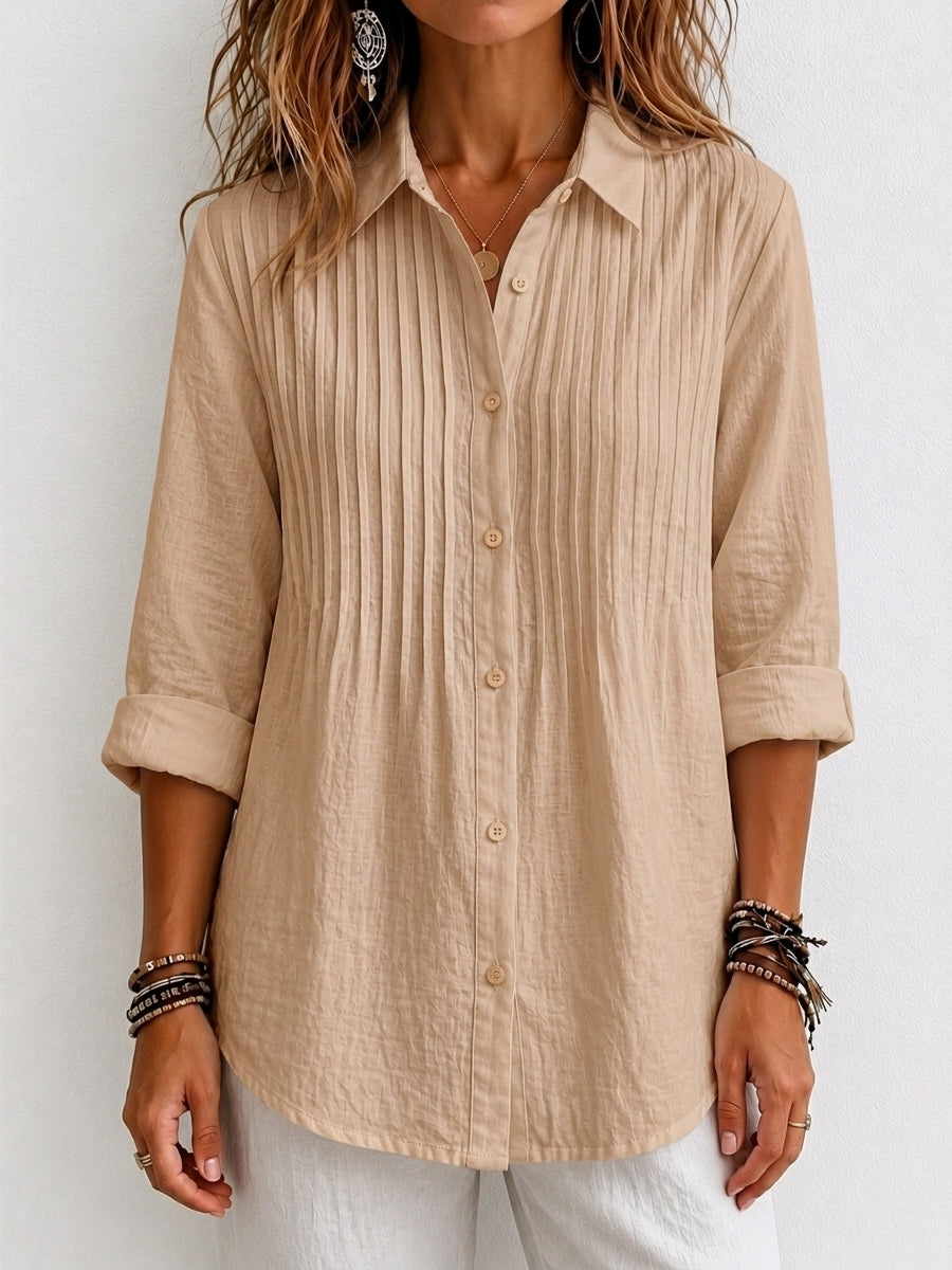 CLEARANCE SALE🔥 Pleated Linen-Blend Blouse