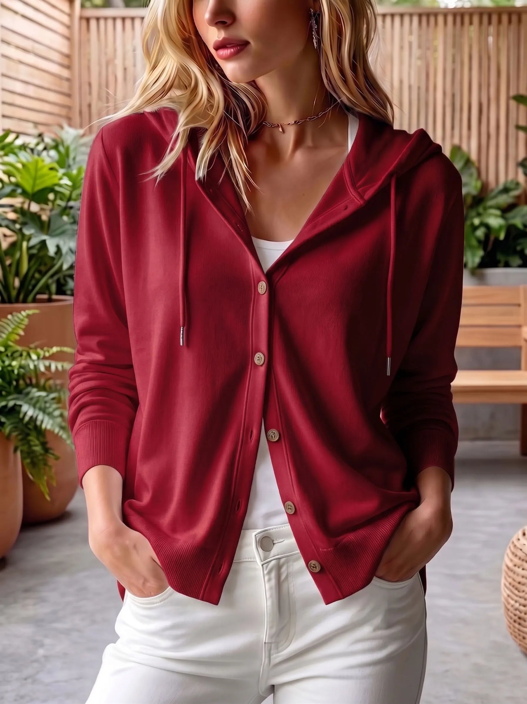CLEARANCE SALE🔥 Women's Soft-Knit Button Hooded Cardigan