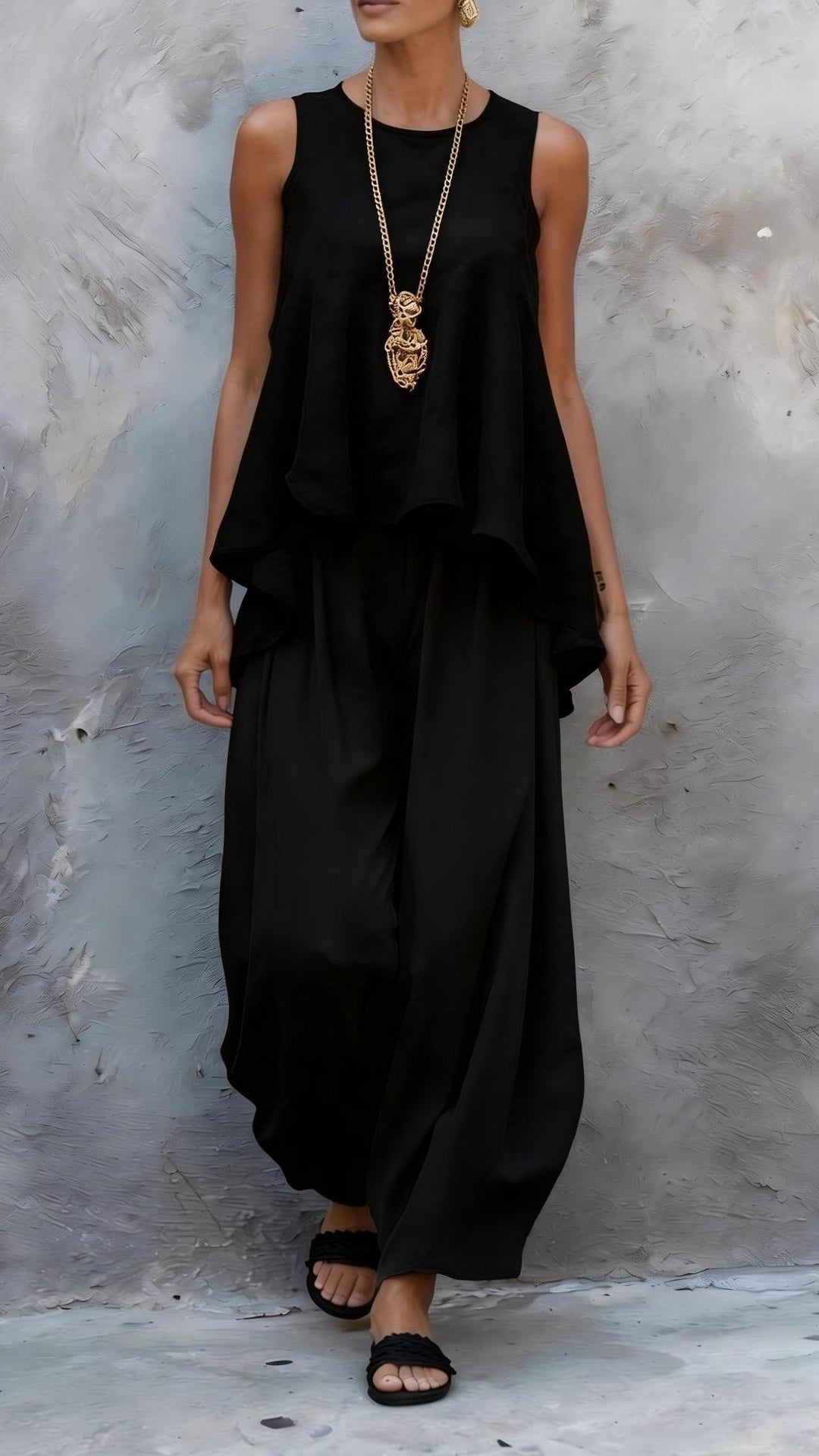 Women's Casual Two-Piece Set: Sleeveless Top & Loose Wide-Leg Pants