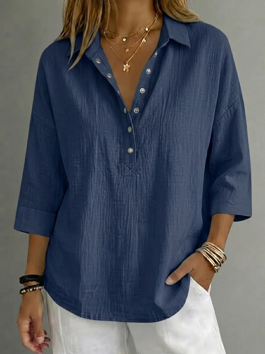 CLEARACNE SALE🔥 Women's Casual Linen Blend Henley 3/4 Sleeve Shirt