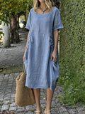 New Arrivals🔥 Linen And Cotton Drawstring adjustment Short-sleeved Dress
