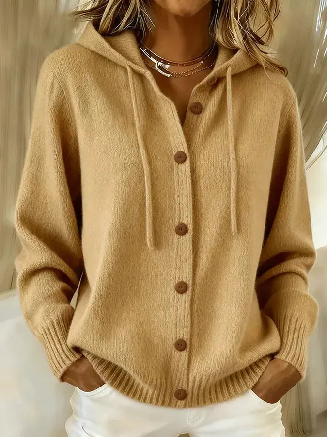 CLEARANCE SALE🔥 Women's Casual Plain Hooded Knit Cardigan